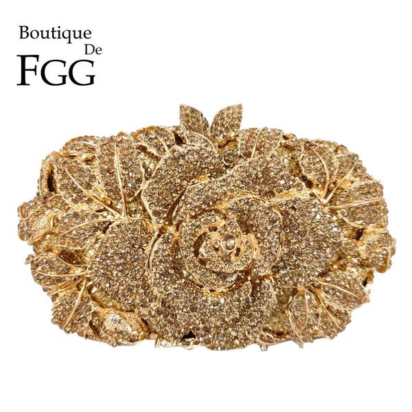 

evening bags boutique de fgg women gold flower clutch evening minaudiere bags bridal wedding handbags formal party rhinestones floral purses