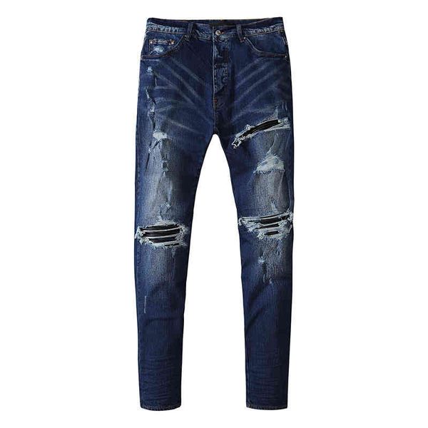 

fashion street cowboy casual pants micro elastic cotton youth light blue splash paint tight jeans anniris hole breaking patch cloth trend le