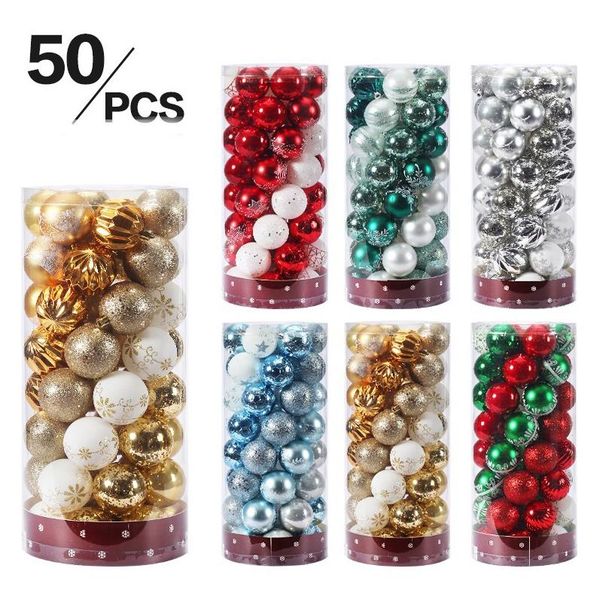 

50pcs/set 6cm mix style christmas tree hanging ornament golden silver christmas ball for new year xmas party noel navidad decoration