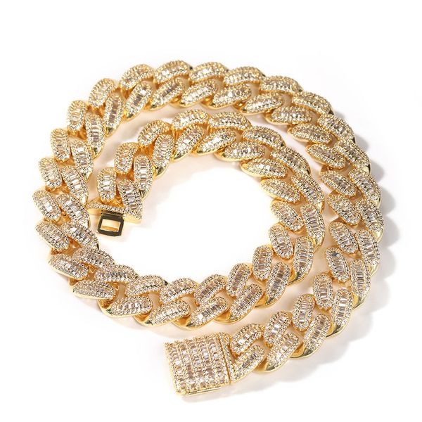 

15mm hip hop t cubic zirconia tennis encrypted cuban chain 18k real gold plated men's necklace, Black