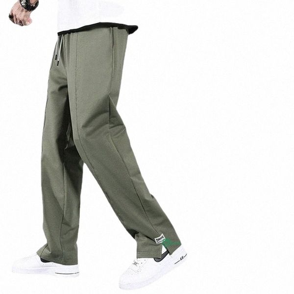 

men's pants men's pants sports and leisure factory loose drooping straight thin split mop wide leg daddy long 95iy#, Black