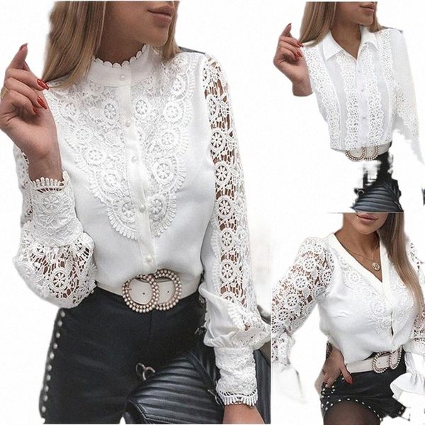 

women's blouses & shirts women's blouses & shirts loose t-shirts women long sleeve blouse turn-down collar woman female solid lac, White