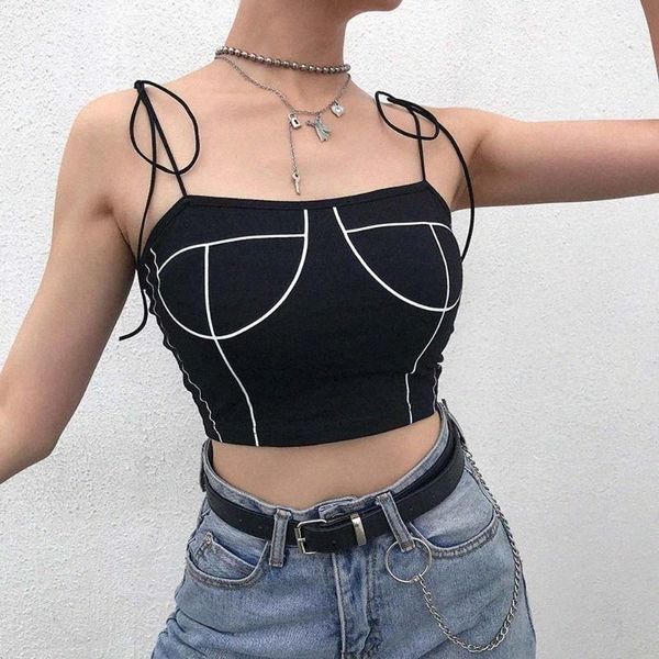 

women's tanks & camis women's tanks & camis fashion lacing up shoulder straps tank backless chest print vest cropped summer casua, White