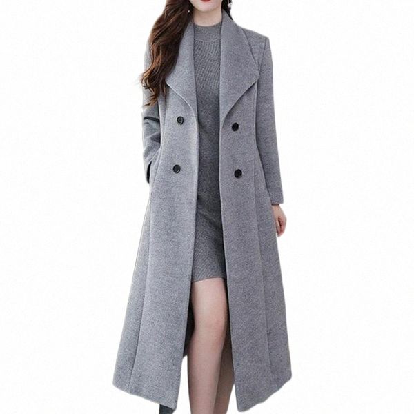 

women's wool & blends women's wool & blends autumn winter x-long windbreaker overcoat 2022 stylish solid casual outerwear slim fau, Black