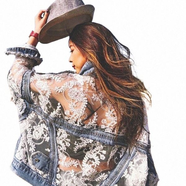 

women's jackets women's jackets chaquetas mujer summer streetwear embroidery lace patchwork denim jacket women frayed tassel loose, Black;brown