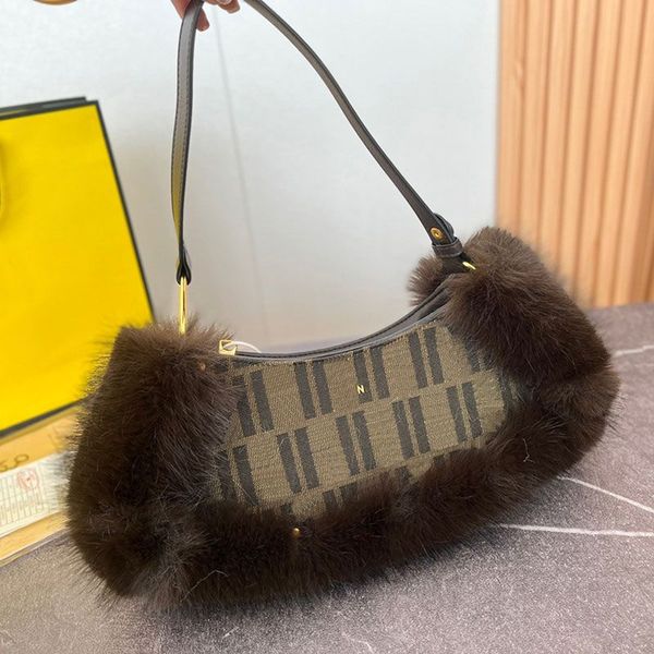 

half moon fluff armpit bags shoulder bag women canvas handbag fashion hobo bag zipper purses hardware letters leather wallets