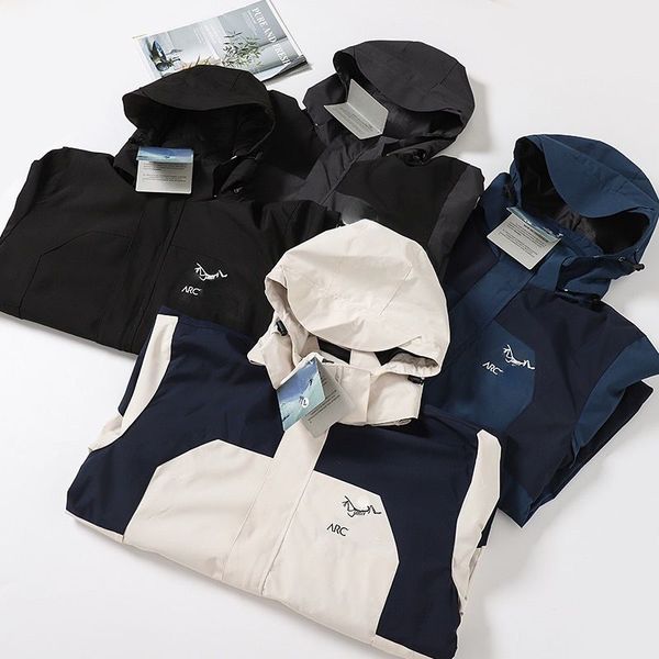 

arc jacket designer mens outdoor hard shell jacket windproof waterproof breathable warm lightweight hoodie couple casual coat, Black;brown