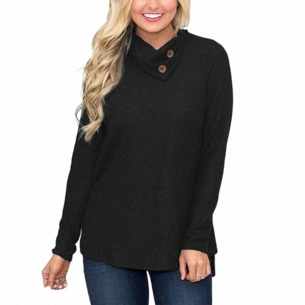 

women's blouses & shirts women's blouses & shirts fashion winter women solid skew collar botton long sleeve sweatshirt girl pullov, White