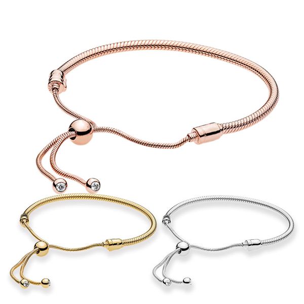 

authentic 925 silver snake chain slider bracelet women's wedding designer jewelry for pandora yellow rose gold charms bracelets with or, Golden;silver