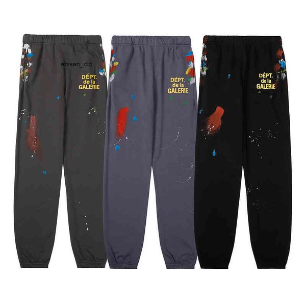 

trendy designer gallerydepts casual pants print speckle graffiti hip hop men's women's loose sports leggings, Black