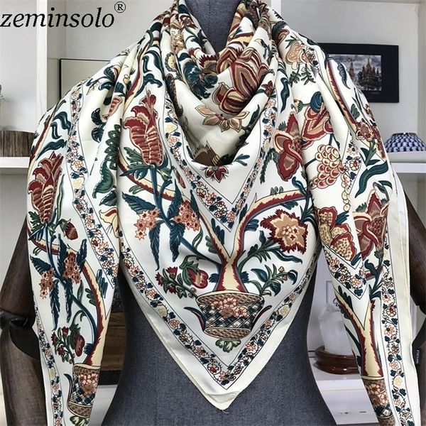 

scarves 100% silk scarf women large shawls floral print stoles square bandana luxury brand kerchief female foulard 130x130cm 220912, Blue;gray