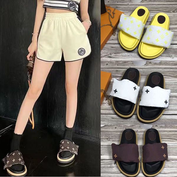 

women classic luxury solid color slides slippers designer bread style magic tape satin l letter sandals women's flat bottom non-slip sl, Black