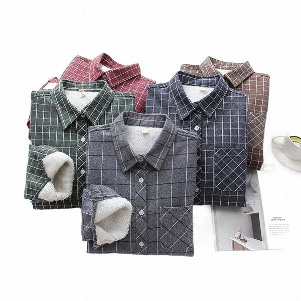 

women's blouses & shirts women's blouses & shirts brushed thick plaid winter all-match warm long sleeve blouse england style b2mw#, White