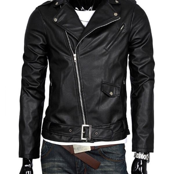 

men's leather faux aelegantmis brand pu jacket coat men zippers biker moto jackets with belt male autumn winter outwear coats y2k 22091, Black