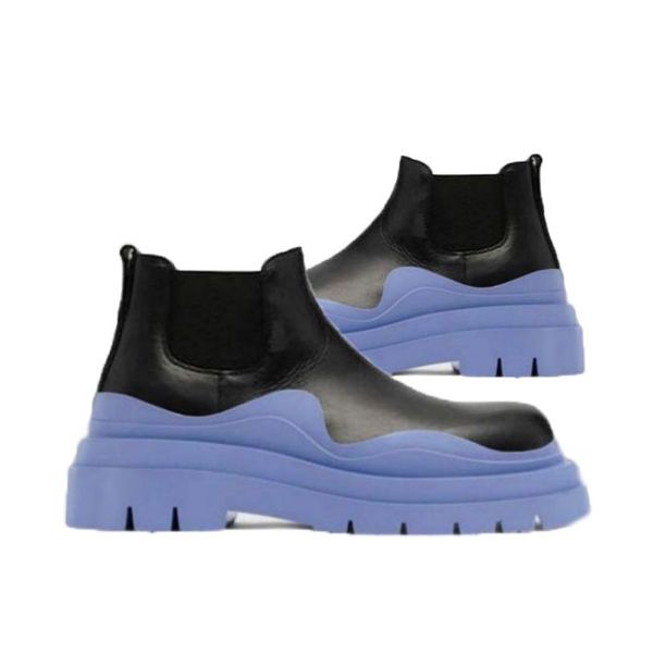 

women bottega blue soles boots hipster luxury man tire leather chelsea booties men platform chunky shoes lady low knight high-boots designer, Black