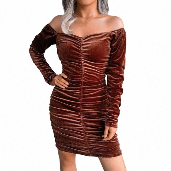 

casual dresses casual dresses bodycon dress autumn winter elastic square collar ruched velvet for home mini d7g4#, Black;gray