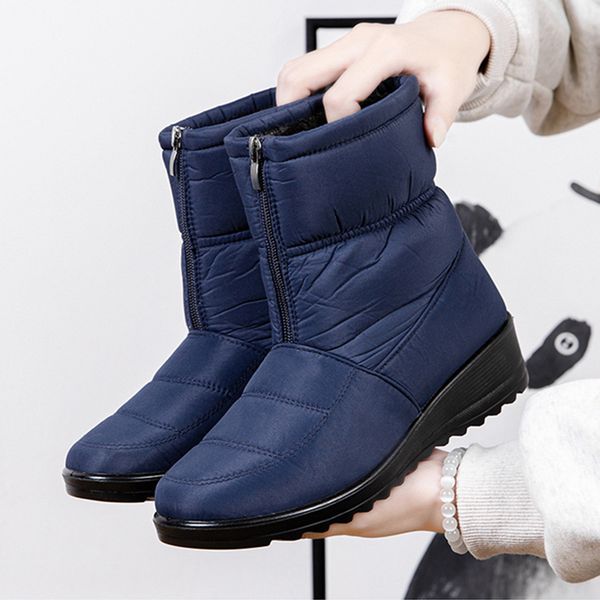 

boots women winter waterproof round toe ankle woman shoes warm plush no slip ladies snow boot female 220913, Black