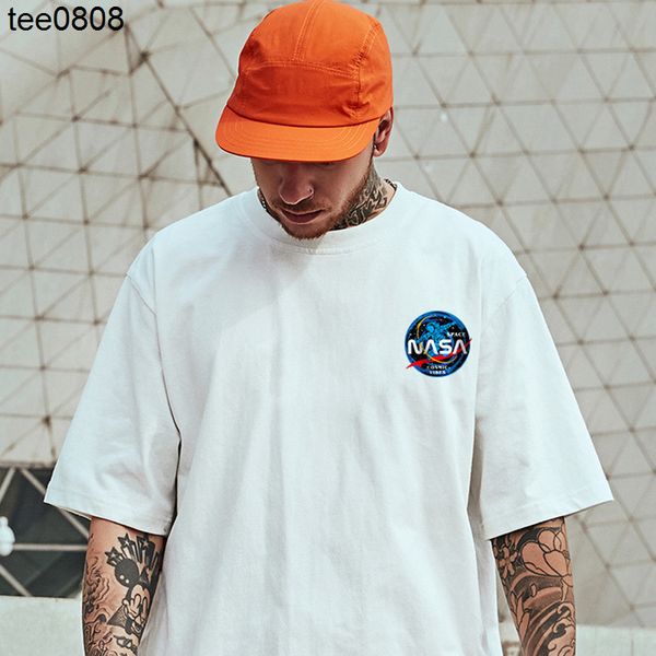 

summer astronaut printed short sleeve t-shirt men's fashion street large hip hop oversize couple half sleeve t-shirt, White;black