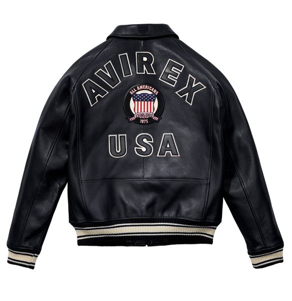 

1975 usa black avirex thick sheepskin leather leisure sport bomber jacket