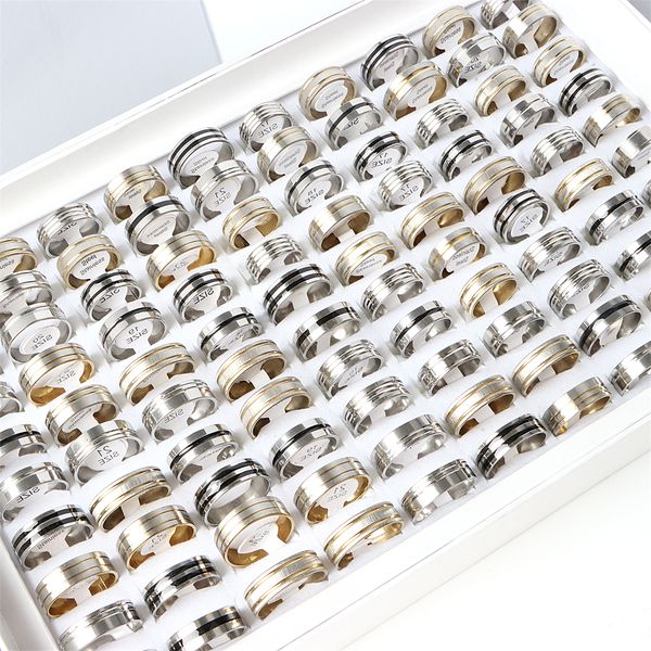 

fashion simple stainless steel stripe jewelry rings for women men ring smooth delicate gold silver black color size 18mm 21mm wholesale, Golden;silver