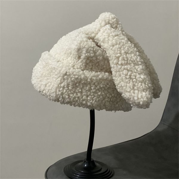

beanieskull caps draping rabbit ears cashmere hat women autumn and winter knitted wool hat thicken warm korean version of japanese 220913, Blue;gray