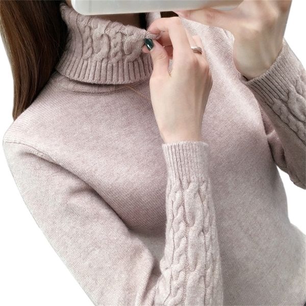 

women's knits tees women sweater turtleneck pullovers autumn winter s long sleeves thick warm female khaki 220912, White