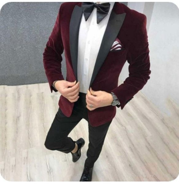 

handsome velveteen tuxedos groom peak lapel men suits mens wedding tuxedo costumes de pour hommes jacket pants tie y651, Black;gray
