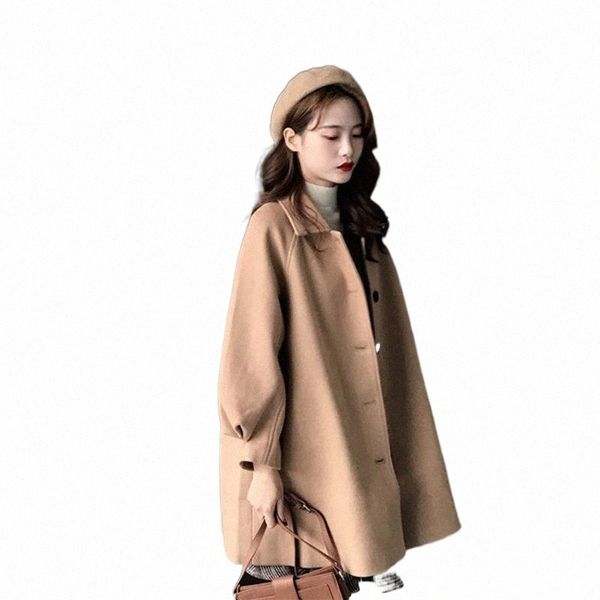 

women's wool & blends women's wool & blends autumn spring woolen coat korean style fashion lapel outwear single breasted long slee, Black