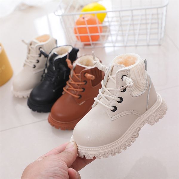 

boots kids baby girls spring/autumn single shoes fashion cotton children boys plush lace up velvet winter 220913, Black;grey