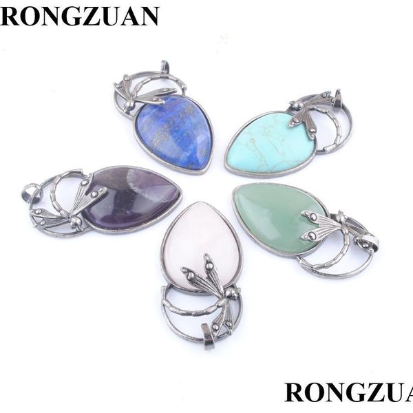 

pendant necklaces natural gemstone bead water drop pendant cute dragonfly bronze ancient sier jewelry dangle charms turquois sexyhanz dhsnm, Silver