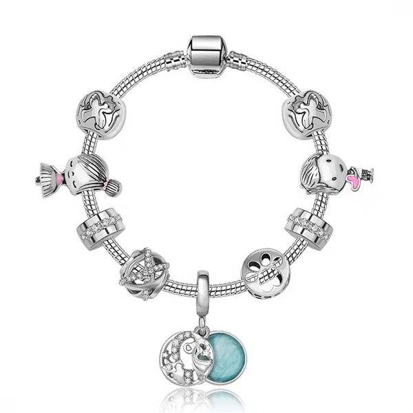 

charm bracelets sweet cute girl boy charms bead fit for bangle pendant 925 silver sanke chain diy jewelry as christmas gifts288b, Golden;silver