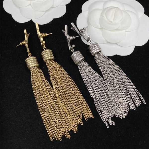 

vintage letters tassel charm earrings golden silver ear studs women letter eardrops with box