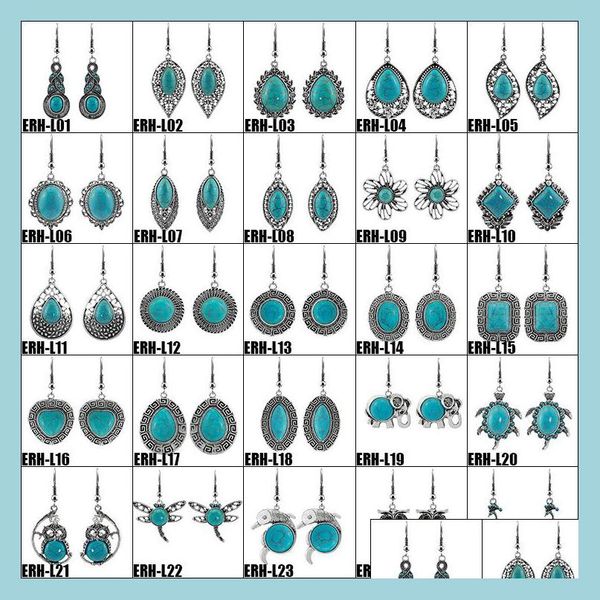 

stud 32 styles bohemia jewelry earrings retro statement turquoise drop dangle gifts for women girls delivery 2021 lulubaby dh5qg, Golden;silver