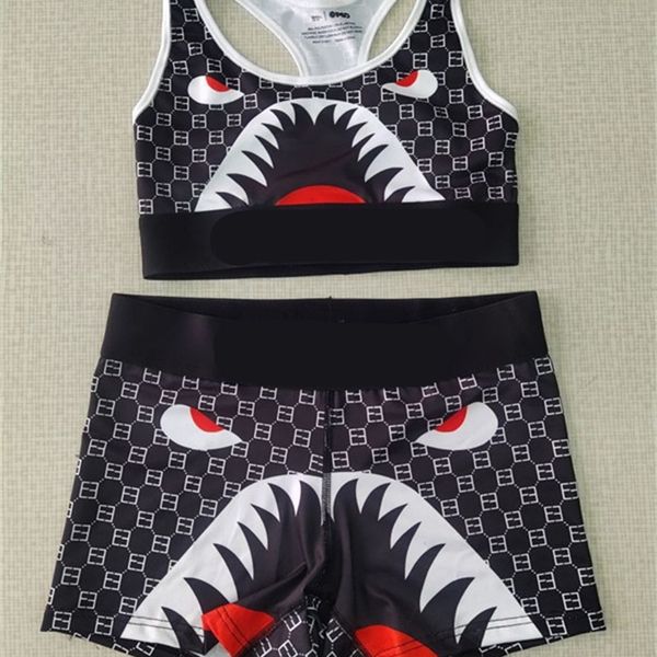 

retail swimwear outfits womens tracksuits cartoon printed quick drying vest and shorts two piece set sports fitness set, Gray