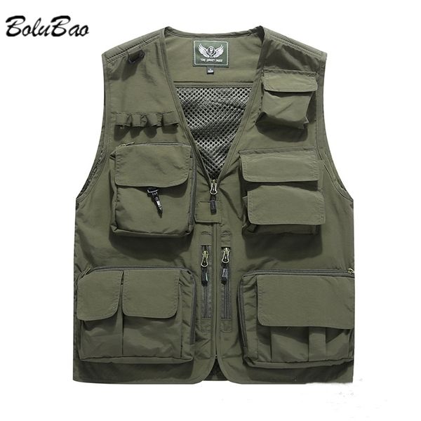 

men's vests bolubao multipocket thin trend mesh breathable detachable waistcoat outdoor mountaineering fishing casual male 220913, Black;white