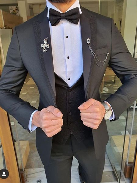 

custom-made groom tuxedos one button men suits peak lapel groomsmen wedding/prom/dinner man blazer jacket pants tie vest m123, Black;gray