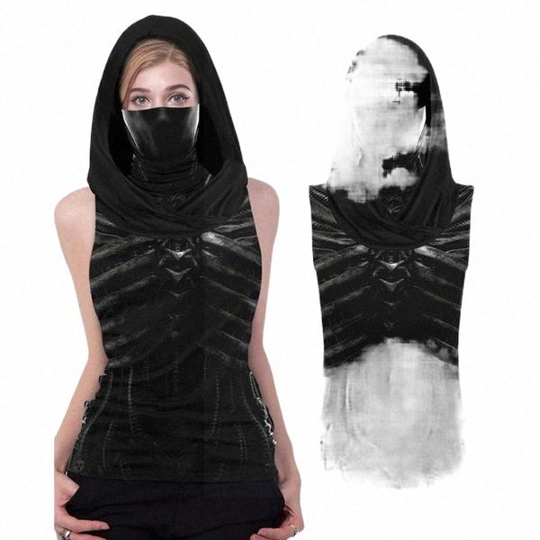 

women's tanks & camis women's tanks & camis 2022 summer sleeveless tank women black skeleton print hooded with ear loop face banda, White