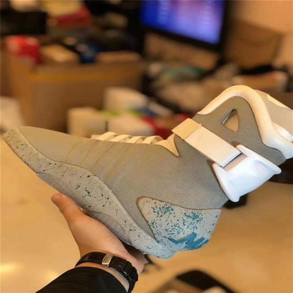 

2020 authentic air mag back to the future glow in the dark gray sneakers marty mcfly's led shoes lighting up mags black red b284w256c
