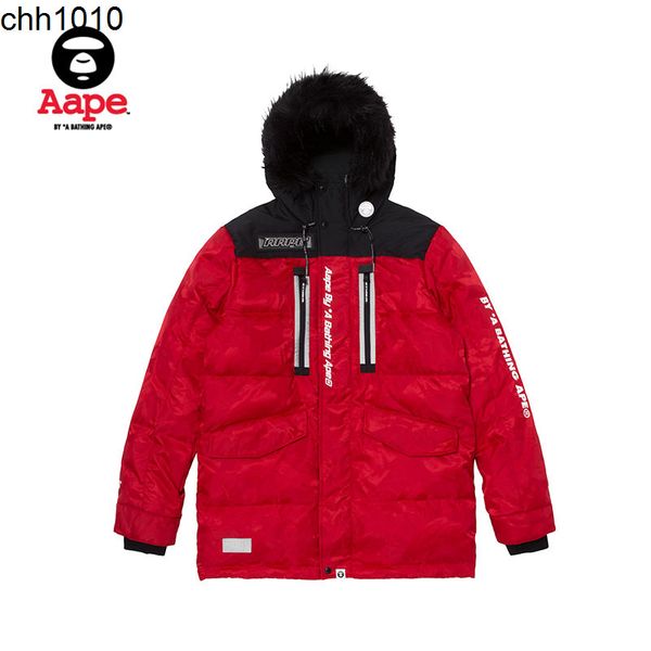 

apes men's autumn winter printed zipper stitched camouflage hooded down jacket 7237xxb, Black