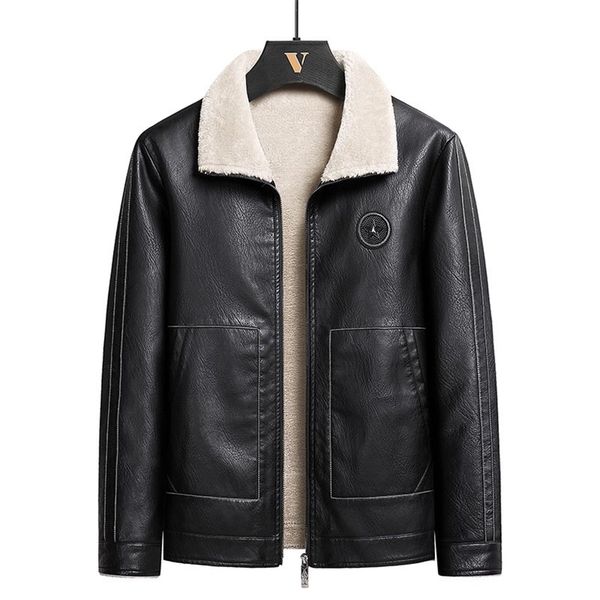 

men's leather faux plus size 7xl 8xl men suede jacket fleece motorcycle pu male winter bomber jackets outerwear coat 220913, Black