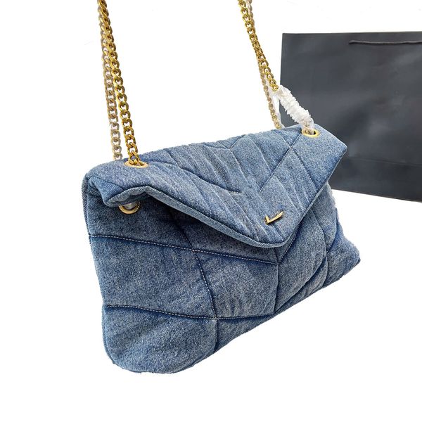 

classic loulou y-shaped seam shoulder bags gold silver original hardware chain handbags denim puffer flap women crossbody bag luxury designe