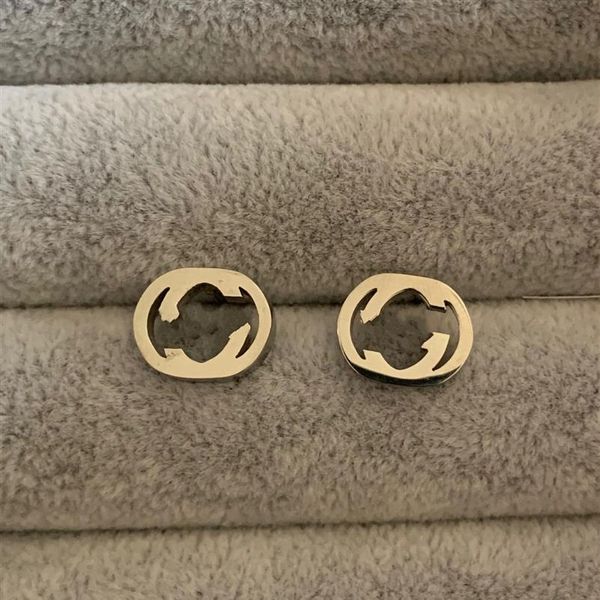 

2021 arrival whole letter stud earring 316l stainless steel 3 colors 18k gold rose silver women's men earrings268b, Golden;silver