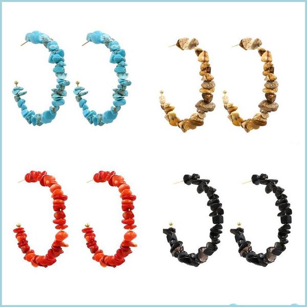 

stud women girls turquoise crystal natural gemstone earrings statement c shape stud earring jewelry factory price drop del carshop2006 dhs1s, Golden;silver