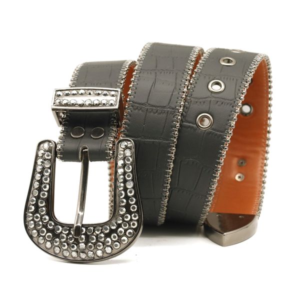

new designer rhinestone belt western studded belt quality genuine pu leather punk bling belts for woman man, Black;brown