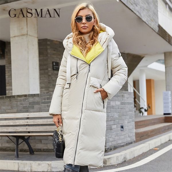 

women's down parkas gasman down jacket fashion high street long big pocket women coat contrast brand warm quilted coats parka 21339 220, Black