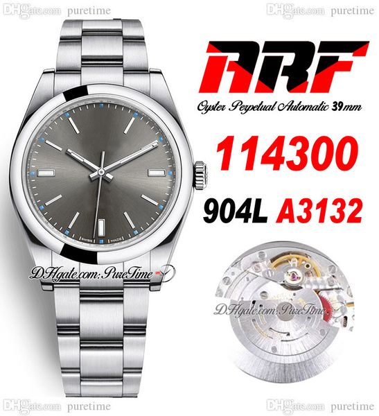 

arf 39mm 114300 sh3132 automatic mens watch polished bezel rhodium grey dial stick markers 904l steel oystersteel bracelet super edition sam, Slivery;brown