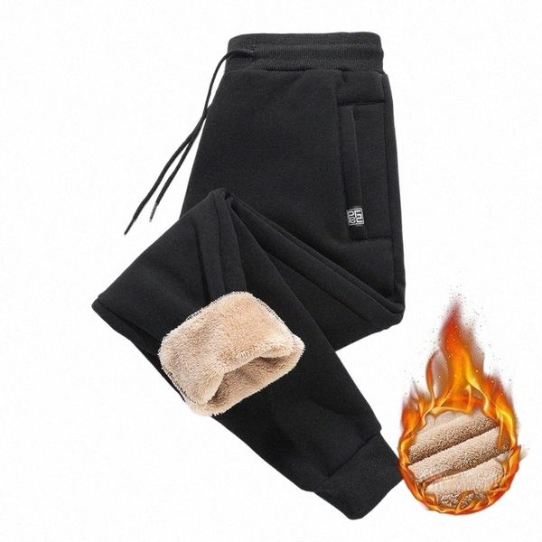 

men's pants men's pants winter sweatpants super warm thick cashmere trousers for men fleece male long outdoors jogger k1d6#, Black