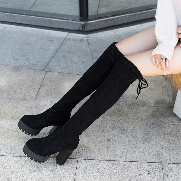 

boots winter over the knee boots tight skinny leg rider suede round toe women s trend velvet warm 220913, Black