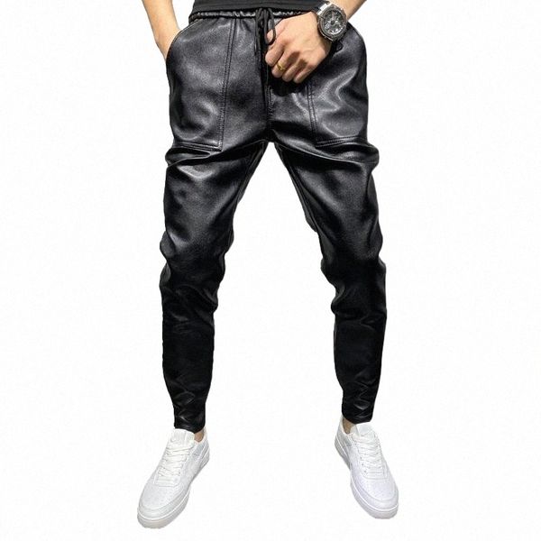 

men's pants men's pants arrivals winter thick warm pu leather men clothes 2022 simple big pocket windproof casual trousers black p