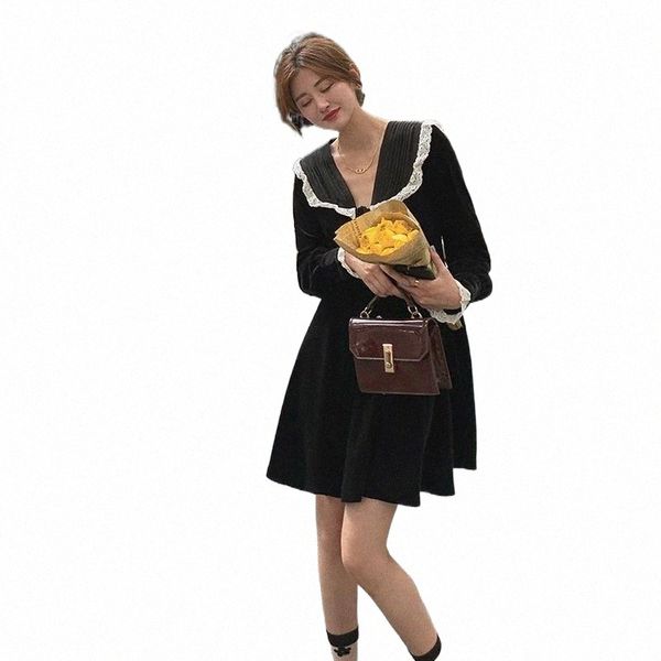 

casual dresses casual dresses bethquenoy autumn fashion clothes 2022 black doll collar dress mujer robe blanche clothing mini jupe longue fe, Black;gray